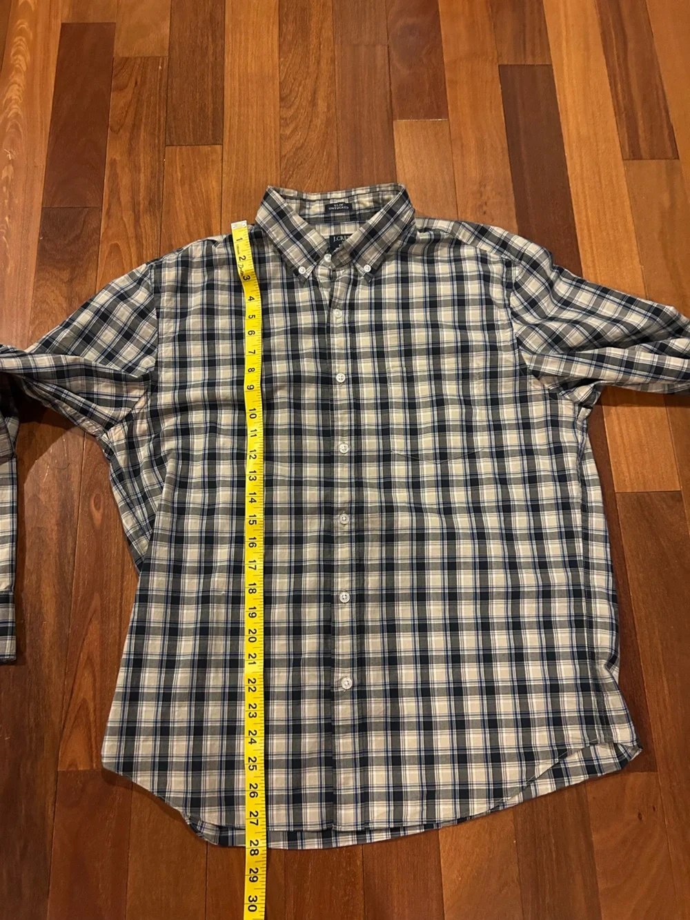 J. Crew Navy and White Plaid Button-Down Shirt Slim Fit Size L